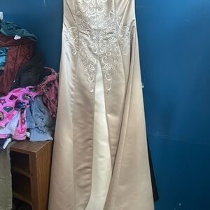 Jessica McClintock Ivory Satin Dress with Black Embroidered Accents